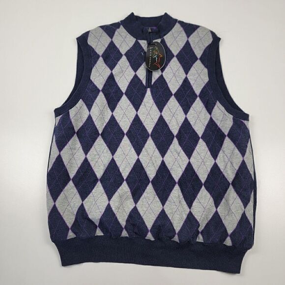 Greg Norman Argyle Quarter Zip Vest NWT Supima Cotton Blend Granpa Grunge - Picture 1 of 9